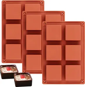 Ocmoiy 3Pcs Silicone Brownie Pan 2" X 2" X 1" Square Chocolate Baking Molds for Brownie Bites, Muffins, Fudges, Truffles, Keto Fat Bombs