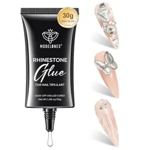 Modelones 4-in-1 Rhinestone Glue for Nails, Super Strong Nail Glue for Press on Nails, Nail Gems and Charms, Jewel Diamonds, 30 g Cured Need