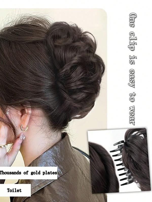 Women's Curly Hair Bun Clip-In Wig, Synthetic Extensions, Short Synthetic Hairpiece for Women & Girls, Perfect for Daily Use & Parties