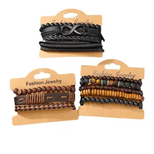New 12 Piece Set of Coconut Shell Wood Bead Elastic String Unisex Bracelets Multicolor