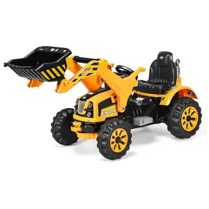 Costzon Ride on Excavator, 12V Battery Powered Construction Vehicles for Kids, Front Loader Shovel w/Horn, 2 Speeds, Forward/Backward, Safety Belt