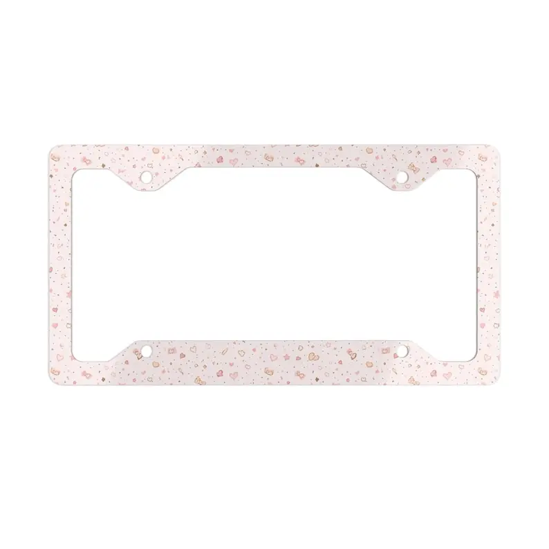 Cute License Plate Frame Neutral, Pink Beige Hearts Car Decor, Aesthetic Auto Plate Frame, Soft Girl Car Accessories
