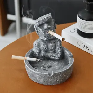 Creative Stone Statue Ashtray,Resin Statue Ashtray With Moai Design,Funny Ashtray Ornament,Unique Decor Ashtray For Desktop,Bedside Table,Office, Ideal gift  Choice