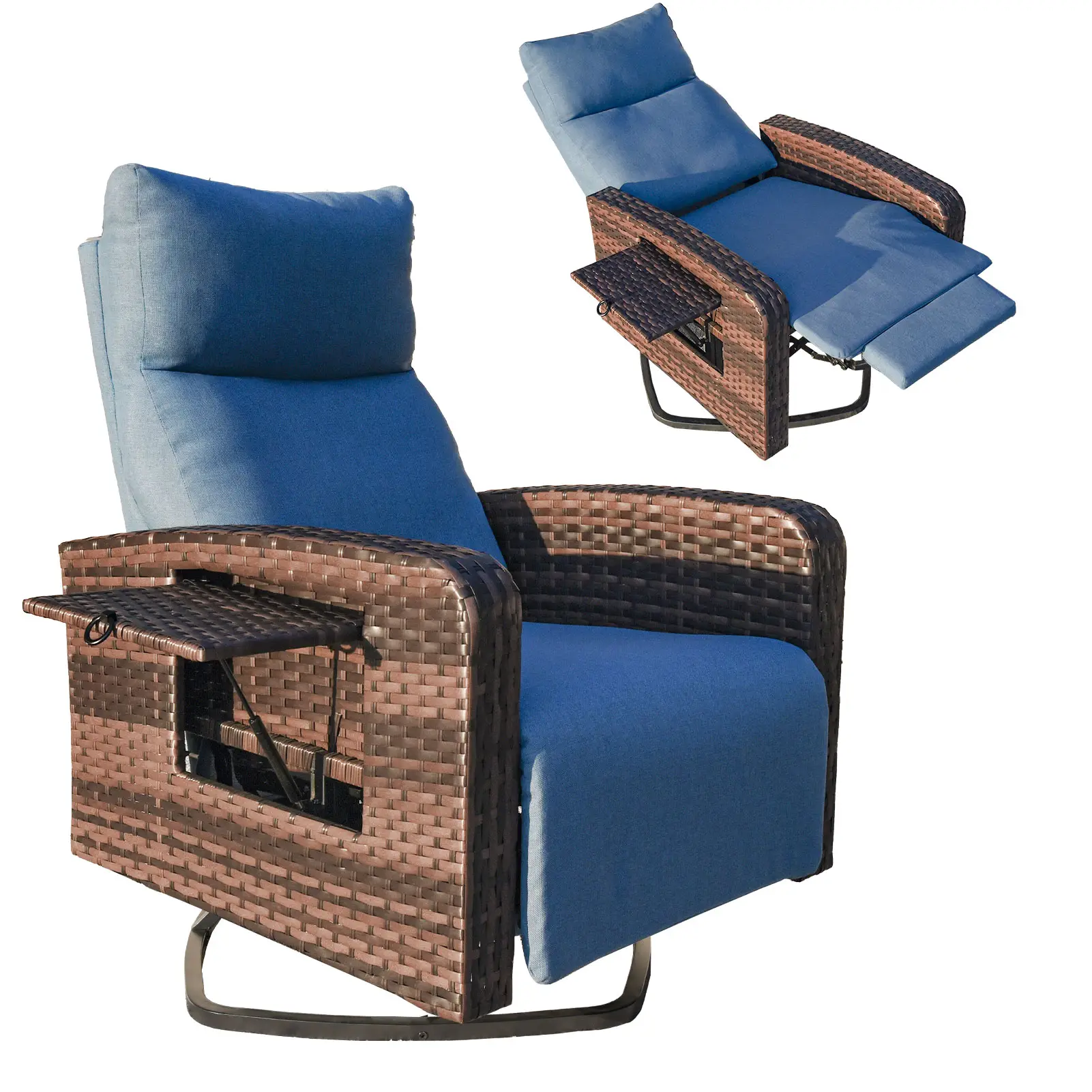 ZZWHOM Outdoor Recliner Wicker Ratten 360° Swivel Chair with Footrest Adjustable Back Reclining Patio Lounge Chairs with Removeable Cuhsion & Flip-Up