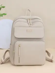 Women's Solid Color Large Capacity Backpack, Fashionable Zipper Backpack, Versatile Student School Bag, Commuting Travel Bag, Backpack For School, Casual Lightweight Backpack