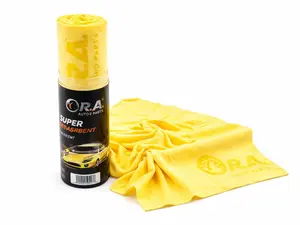 R.A. 26x17 Shammy Cloth for Car Drying - Super Absorbent Synthetic Chamois with 20x Water Absorption, Streak-Free Finish & Storage Container - Large PVA Car Towels (Yellow)
