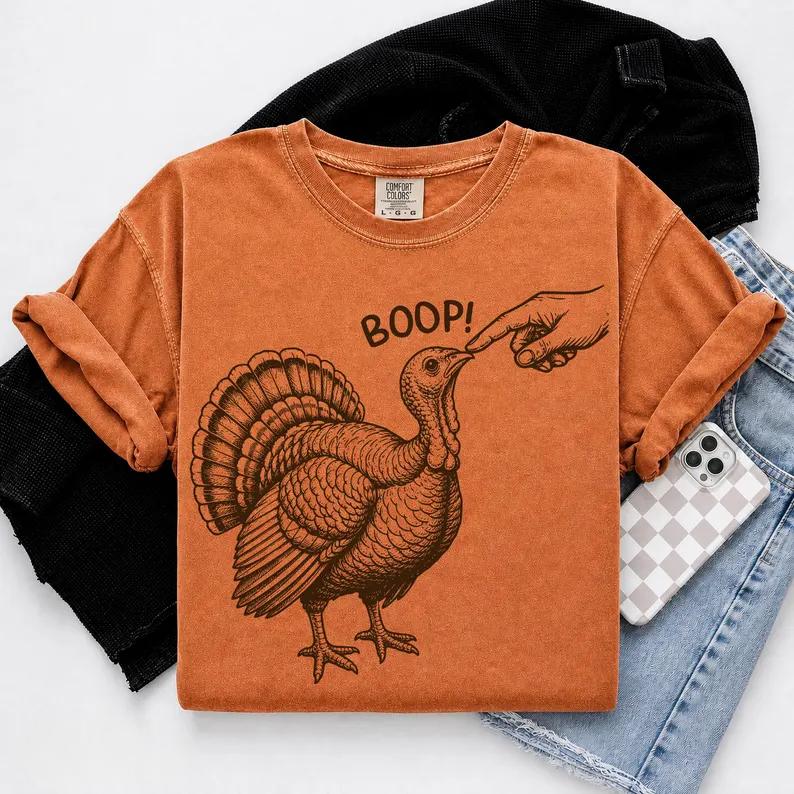 Comfort Colors Vintage Boop Turkey T-Shirt, Funny Thanksgiving Graphic Tee, Vintage Turkey Meme Tshirt, Fall Harvest Gift