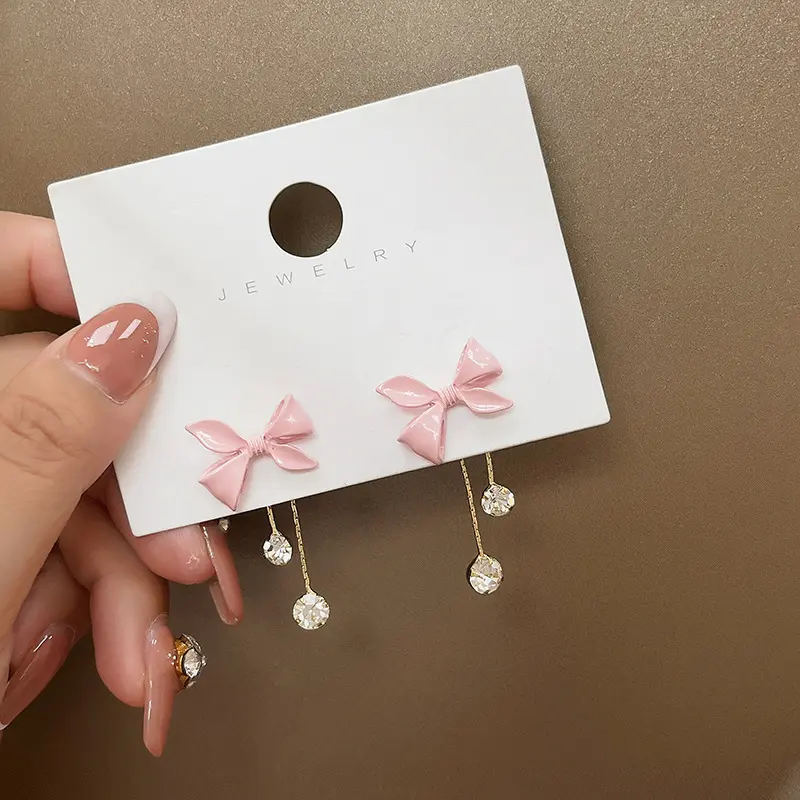 Women's Bowknot Tassel Drop Earrings, Elegant Rhinestone Alloy Jewelry with Electroplate Treatment for Valentine's Day, Daily, Jewelry For Women, For Women