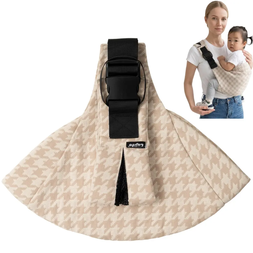 2026 LUJIFO Upgraded Houndstooth Side Baby Carrier, Cotton Linen Sling Baby Carrier with Padded Leg Support, Ergonomic Toddler Carrier
