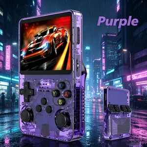 Retro Purple Rechargeable R36S Handheld Gaming Console, 3.5-in HD Screen, 64G Memory Card, Compact Portable Linux System, 10 Emulator Video Games, On-the-Go Media Control, Boy Gift - Protection Case (Shop Spring Glow Up)