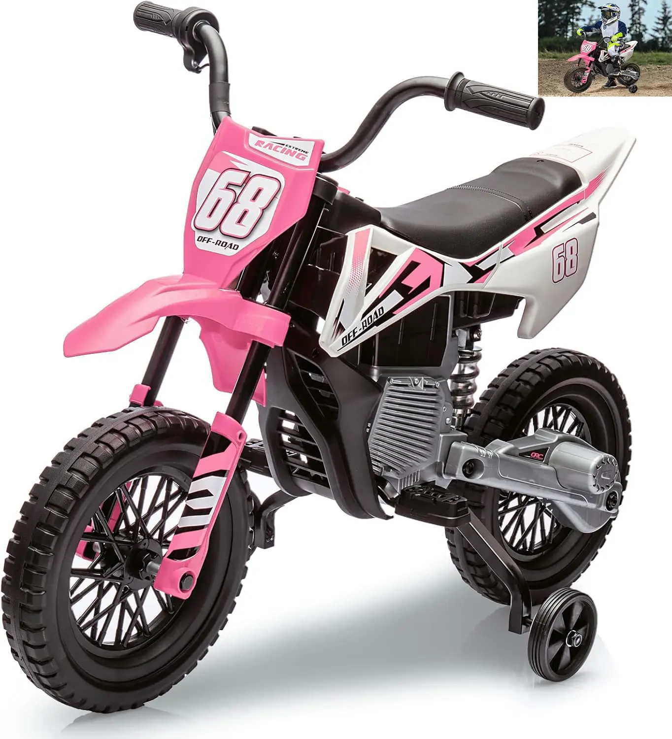 Gaomon 12V Kids Electric Dirt Bike - Ride-On Motorcycle with Training Wheels, Twist Grip Throttle, 3 MPH Max Speed, Music Function, Dirt Bike Gift for Toddlers (Baby Pink), Dirt Bike Gift Kid