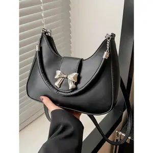 2026 Minimalist Temperament Bow Decorated Shoulder Bag, 2025 New Style Solid Color Crossbody Bag with Adjustable Strap for Work & Daily Used, Casual Trendy Versatile High-quality Luxury Bag, Adjustable Strap Purse, Casual Crossbody Bags2026