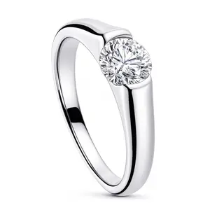 BERRICLE Sterling Silver Solitaire Wedding Engagement Promise Rings for Her, 0.8 Carat Half Bezel Set Round Cut Cubic Zirconia CZ Ring