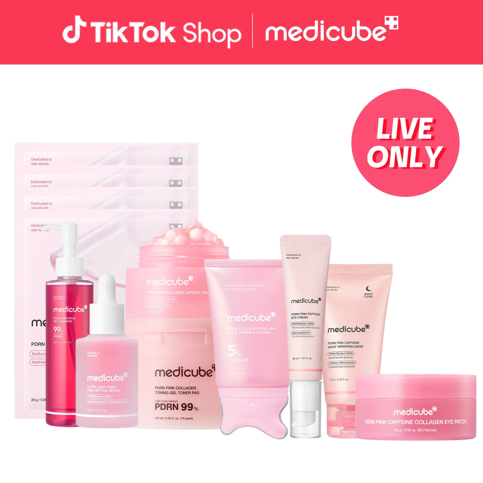 [LIVE Exclusive][medicube] shopbluewaters PDRN Full SET | Complete Glow+Firming Skincare Set | Gel-to-Foam Cleanser, Gel Toner Pad, PDRN Ultralight Serum, PDRN Capsule Cream, Neck Guasha Cream, Eye Serum, Wrapping Mask | Radiance-Boost Routine | K-Beauty