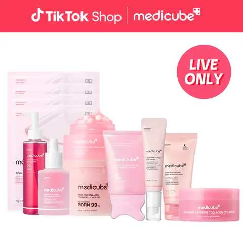 [LIVE Exclusive][medicube] shopbluewaters PDRN Full SET | Complete Glow+Firming Skincare Set | Gel-to-Foam Cleanser, Gel Toner Pad, PDRN Ultralight Serum, PDRN Capsule Cream, Neck Guasha Cream, Eye Serum, Wrapping Mask | Radiance-Boost Routine | K-Beauty