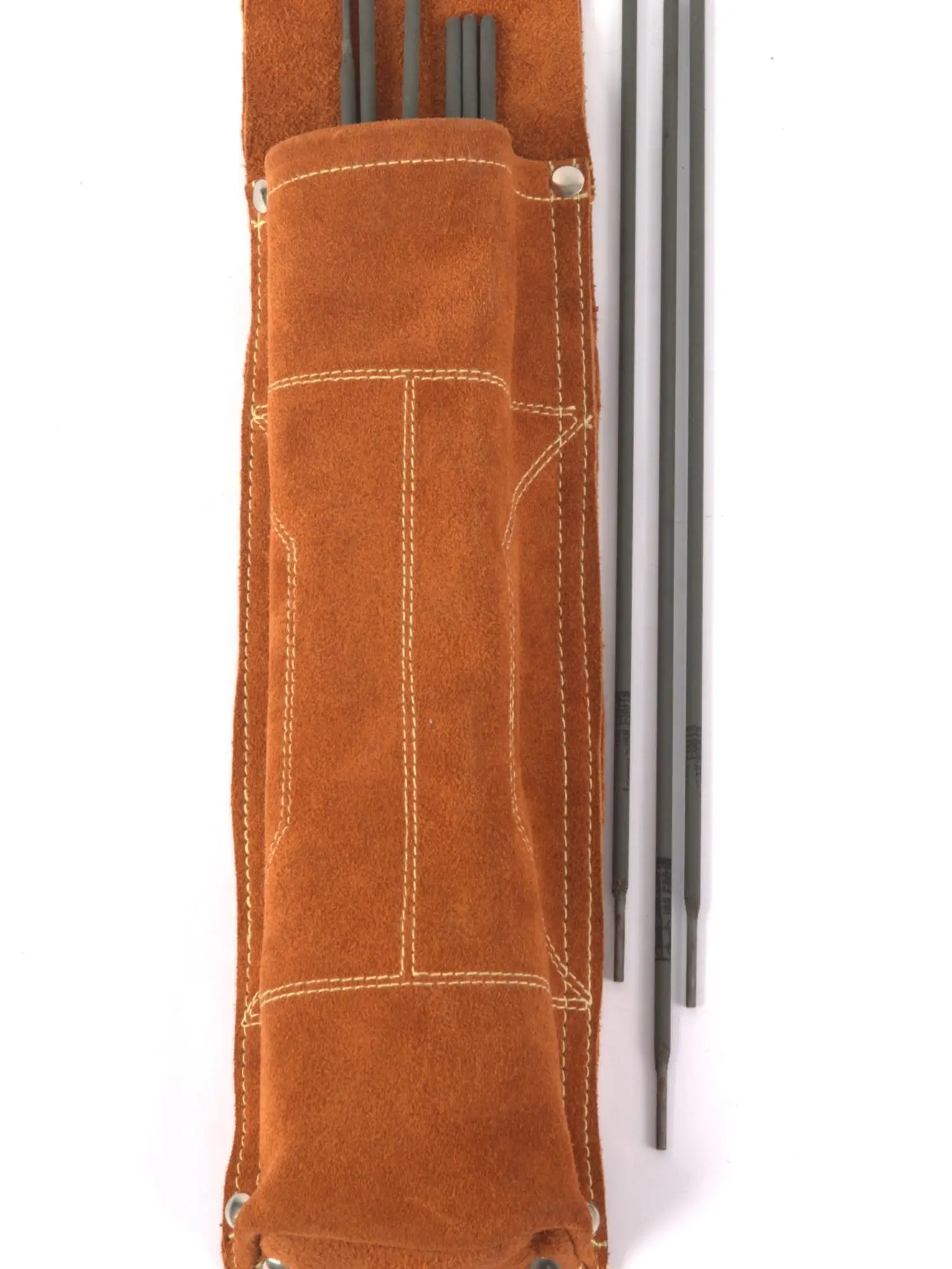 Leather Welding Rod Holder Pouch – Flame Resistant Suede Electrode Holder Bag with Brass Swivel Hook & Kevlar Stitching for Welders