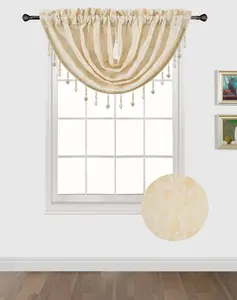 Yara Jacquard Waterfall Valance | Elegant Window Topper Beaded Curtains Room Decor Curtain