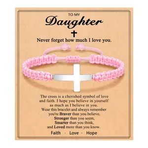 Cross Braided Bracelet for Girls Birthday Christmas Valentine's Day Gifts for Daughter Granddaughter Niece