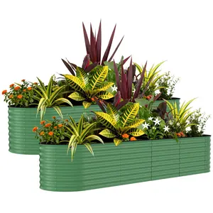 Galvanized Steel 8x4x2 Ft Raised Garden Bed, Tool-Free Assembly,Cut Resistant,Raised Planter Boxes Outdoor with Rust-Proof Coating,Green (2-Pack)