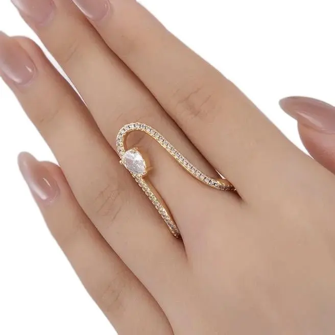 Women's Elegant Gold-Filled Saturn Cuff Ring with Cubic Zirconia Accents - Fashion Costume Jewelry Accessory