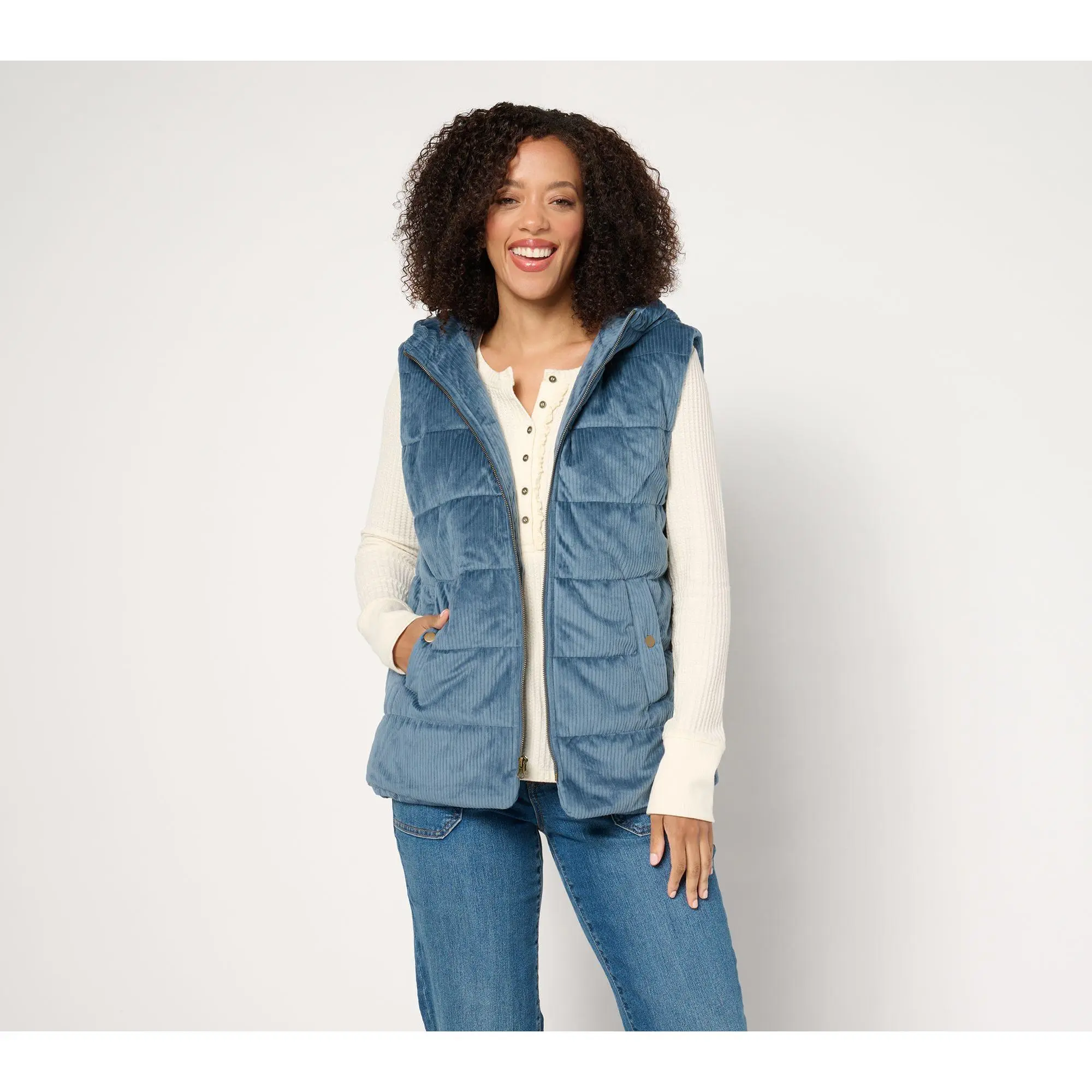Susan Graver Weekend Lightly Quilted Knit Corduroy Hooded Vest