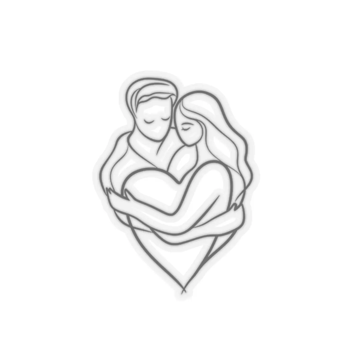 Hug Heart Stickers, Love Couple Line Art Decal, Romantic Embrace Kiss-Cut Sticker, Valentine's Day Gift, Relationship Sticker Sheet,