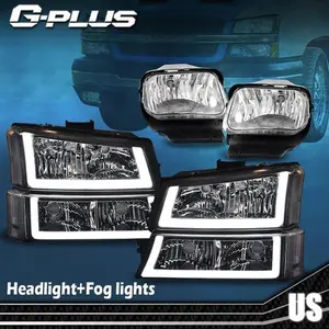 LED DRL Clear Headlights+Bumper Fog Lights Fit For 2003-2006 Chevy Silverado New