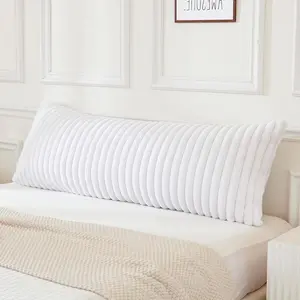 Faux  Fluffy  Pillow Cover Luxury Textured Vertical Stripe Plush Decorative  Pillowcase, Ultra Soft and Cozy Zipper Closure 21 x 54 Inches, White