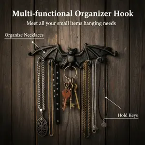 Vintage Cast Iron Bat Hook, Gothic Style Key Holder, Necklace Jewelry Storage Rack, Wall Decor Hanging Hook, Home Decoration