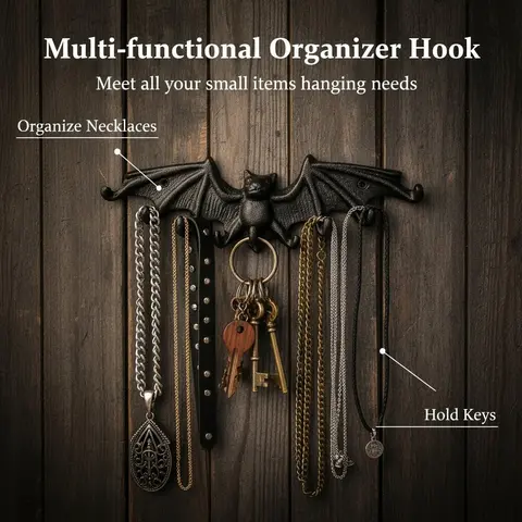 Vintage Cast Iron Bat Hook, Gothic Style Charm Key Holder, Key Hanger Wall Mount, Necklace Jewelry Storage Rack, Wall Decor Hanging Hook Hang Small Items, Home Decoration, Wall Mount Organizer