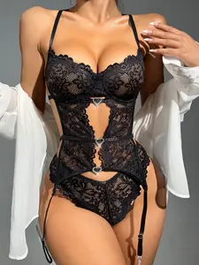 Sexy Black Lace Tie-Up Slim Two-Piece Lingerie