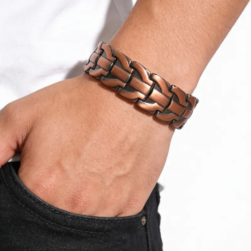 Men's Retro 99.99% Pure Copper Magnetic Bracelet - Triple Super Magnet, Adjustable Size Tool, Joint Pain Relief, Energy Circulation Improvement, Father's Day Fashion Jewelry Gift, Improves Energy Circulation, Male, Relieves Joint Pain