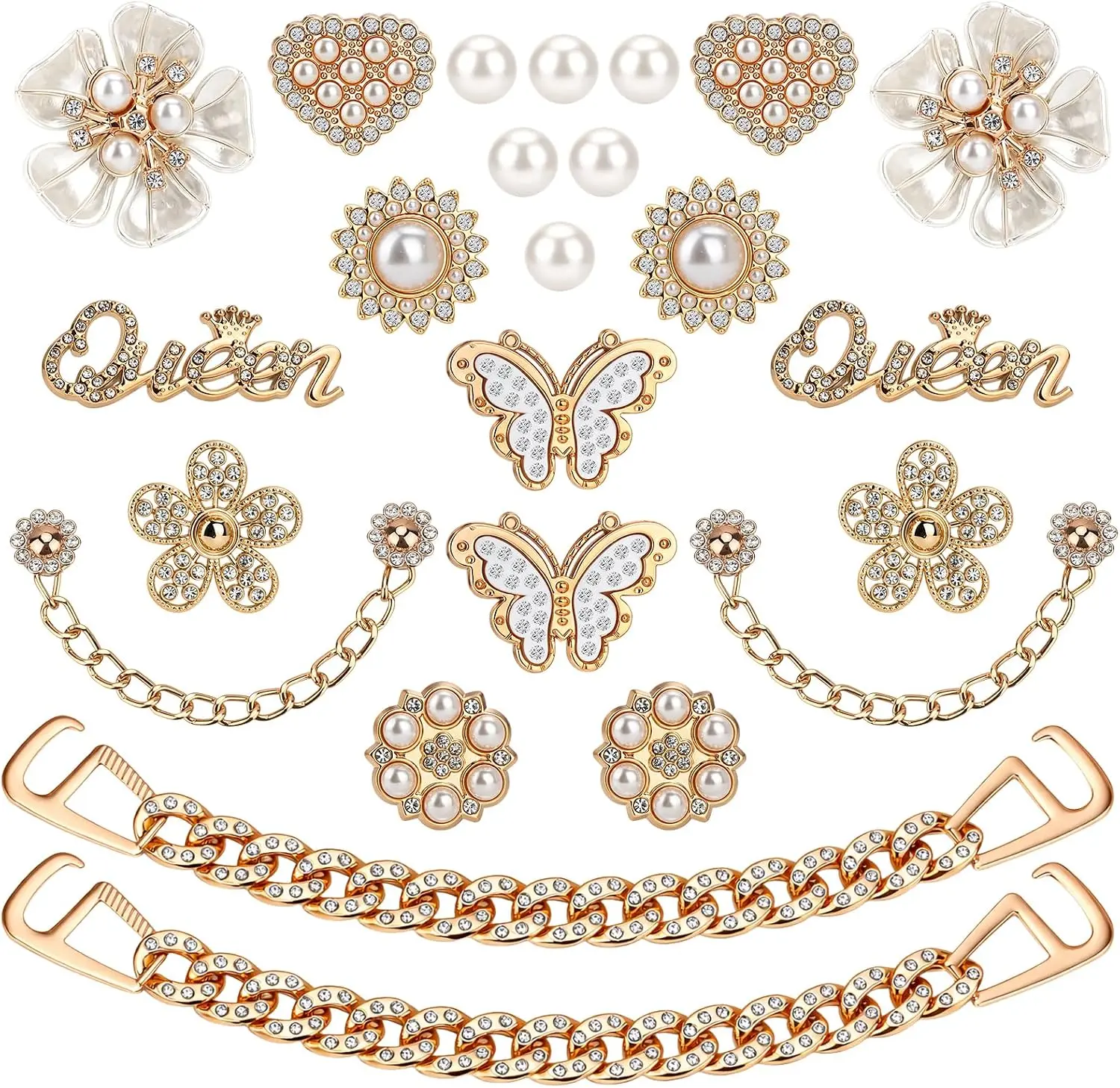 24PCS Bling Shoe Charms Set with Chains,Flowers,Butterfly – Sparkling Rhinestone Shoe Accessories, DIY Shoe Jewelry Kit for Women Girls, Party Favors for Birthday Holidy Summer Gift