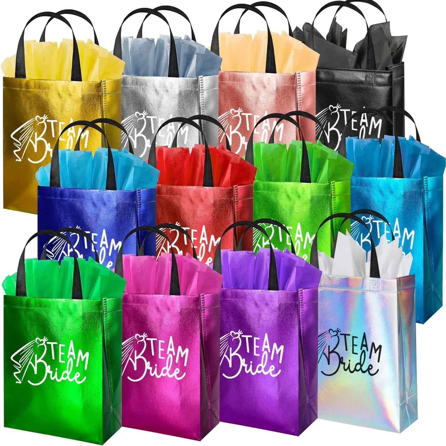 12-Pack Teambride Gift Bags with Handles, Party Favor Bags, Goody Bags for Bride Shower, Singles Party, Bachelorette Party, Wedding Accessories, Gift Packs