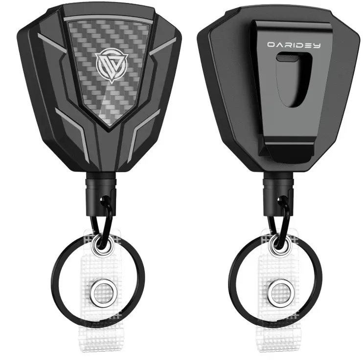 Heavy Duty Retractable Keychain with Belt Clip, Retractable Badge Holders with Carbon Fiber Front, Badge Reels Retractable with Key Ring and 31.8” Steel Cord, 9oz Rebound