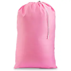 Nylon Laundry Bag - Locking Drawstring Closure and Machine Washable. These Bags will Fit a Laundry Basket or Hamper and Strong Enough to Carry up to Three Loads of Clothes. (Pink)