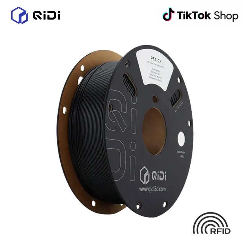 QIDI PET-CF Carbon Fiber 3D Printer Filament, 1.75mm, 1kg Spool (2.2lbs), Built-in RFID Smart Chip, High Strength, Low Creep, Low Moisture Sensitivity, Wear Resistance, Smooth High-Speed Printing, Compatible with Most FDM 3D Printing Printers, Beautiful T