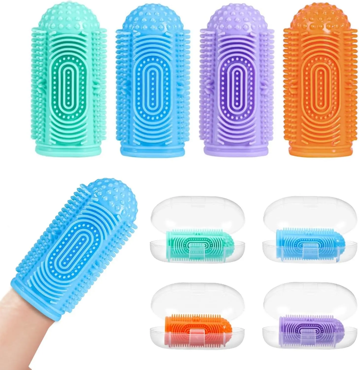 Tooth Brushing Baby Toothbrush 4 Pcs with 4 Travel Storage Case,Food Grade Silicone Baby Finger Toothbrush,Soft Infant Toothbrushes for Toddlers 0-36,Oral