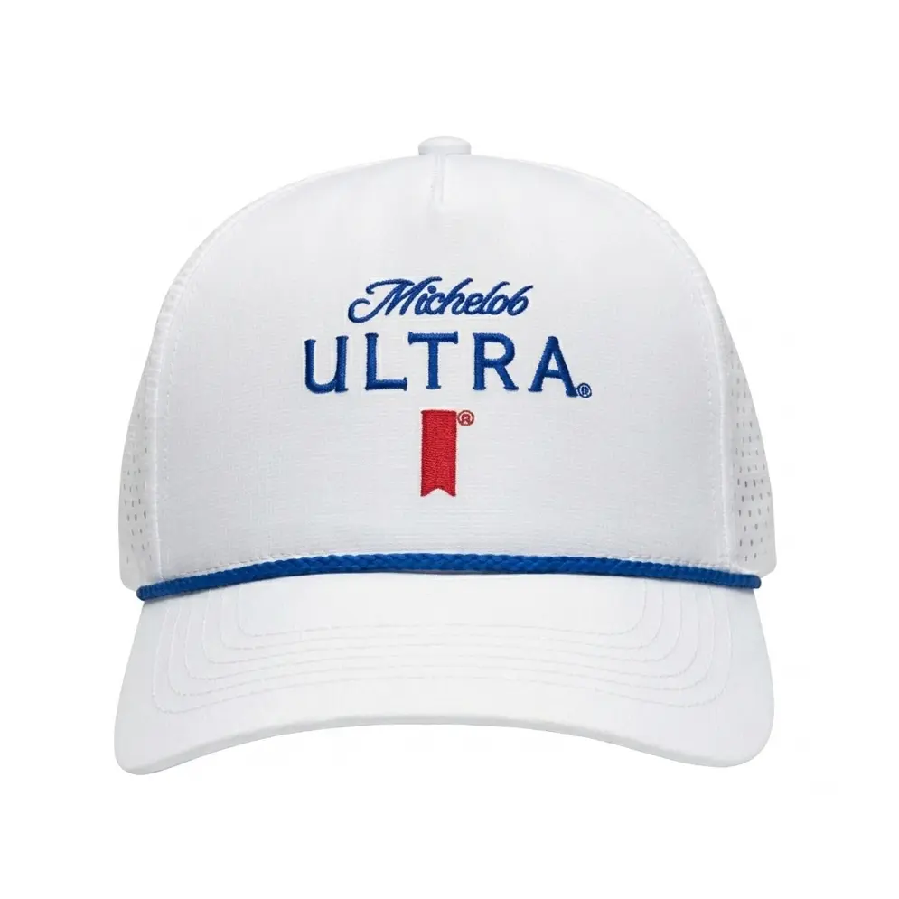 Michelob ULTRA Embroidered Hat All White Blue Rope Cap Curved Bill Mesh Trucker Snapback Hat Vintage Beer Brand Golf Sports Baseball Cap For Men Women Casual Summer Bar Gift