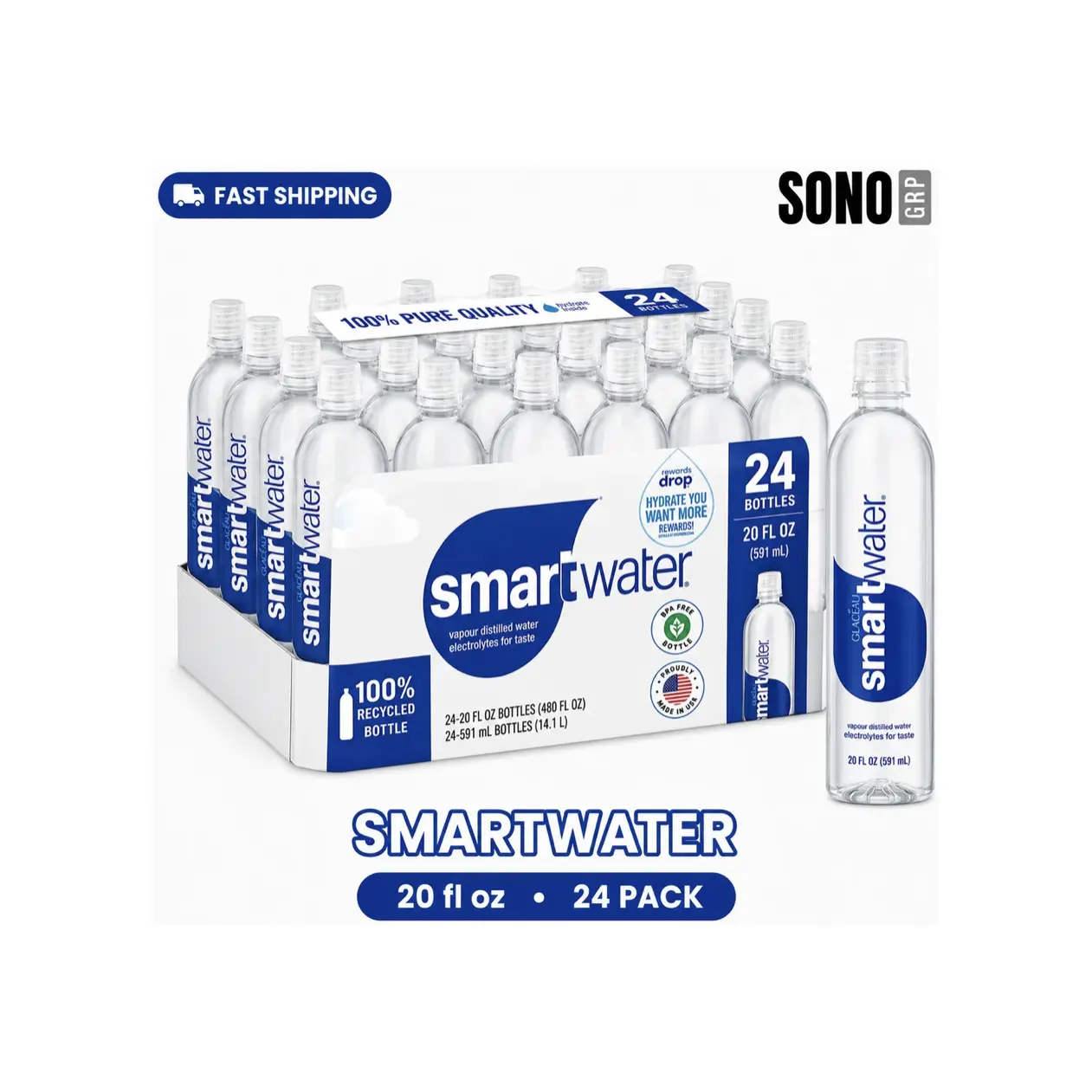 Smartwater Vapor Distilled Premium Water 20oz/24 Pack