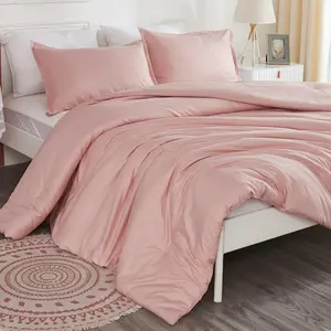 Pink Twin Comforter for, 2 Blush Plain Comforter, (66x90In Comforter  1 Pillowcase)