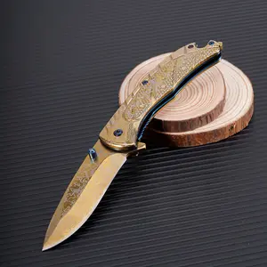 Outdoor Damascus Pattern Folding Pocket Knife,Damascus Pattern Folding Pocket Knife, EDC Outdoor Tool for Camping Hiking