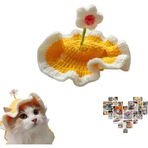 Cat Birthday Hat with Ear Holes and Adjustable tie, Soft Polyester, Washable |   Cute Flower Party Hat for Cats 4–16 lbs, Holiday & Photo Outfit