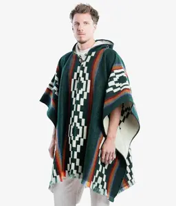 Traditional Mexican Gaban Lightweight Womenswear - Durable Woven Fabric with Bold Geometric Patterns  & Comfortable Hood for Casual Outdoor Wear.