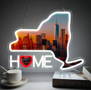 New York State Topographic Map Neon Sign - Custom-Shaped, Decorated, Dim, Glow, Illuminated Light Signs for Indoor Wall Lighting Decoration, Festive Dress Up, Custom-Shaped Light Signs