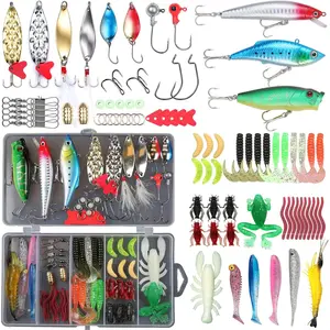 Fishing Lures,Tackle Box with Tackle Included, Crankbaits, Spoon, Shrimp Worm Bait, Hooks,Weights & Other Accessories, Fishing Lures kit Lure Set for Bass Trout Salmon