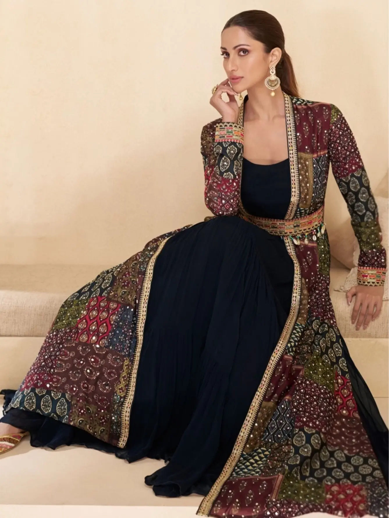 READY TO SHIP Blue Printed Georgette Anarkali Set Fabric Sleeve