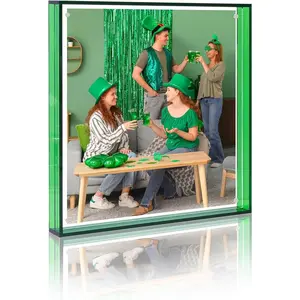 10x10 Picture Acrylic Glass Frame Green Clear Floating Photo Frames for Art Print Wall-Mountable, Individual Tabletop, Shelf and Desk, Decorative Art Design, Home Décor (Art Deco, Emerald Green, 10X10)
