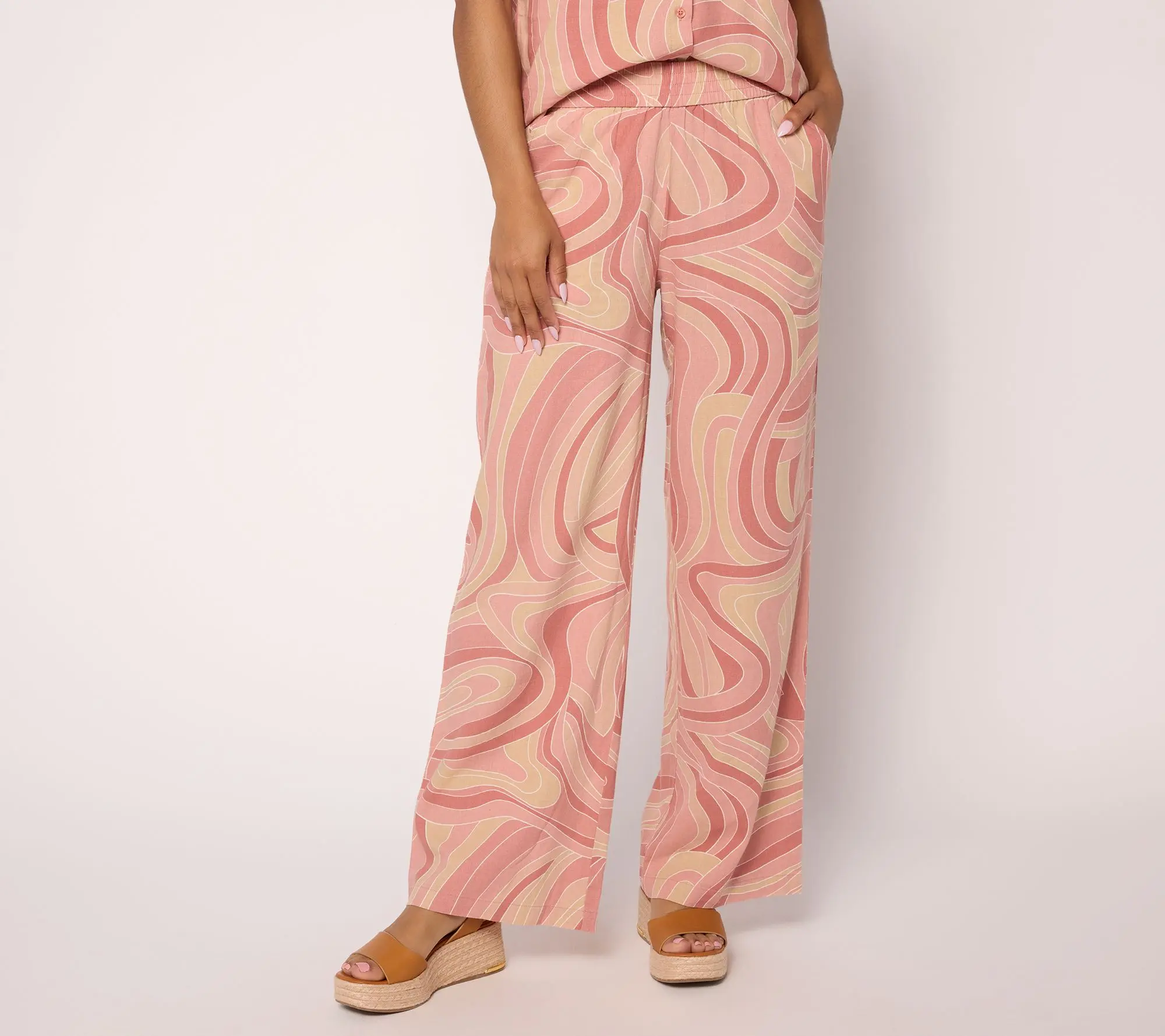 Peace Love World Boheme Petite Linen Full Length Wide Leg Pants