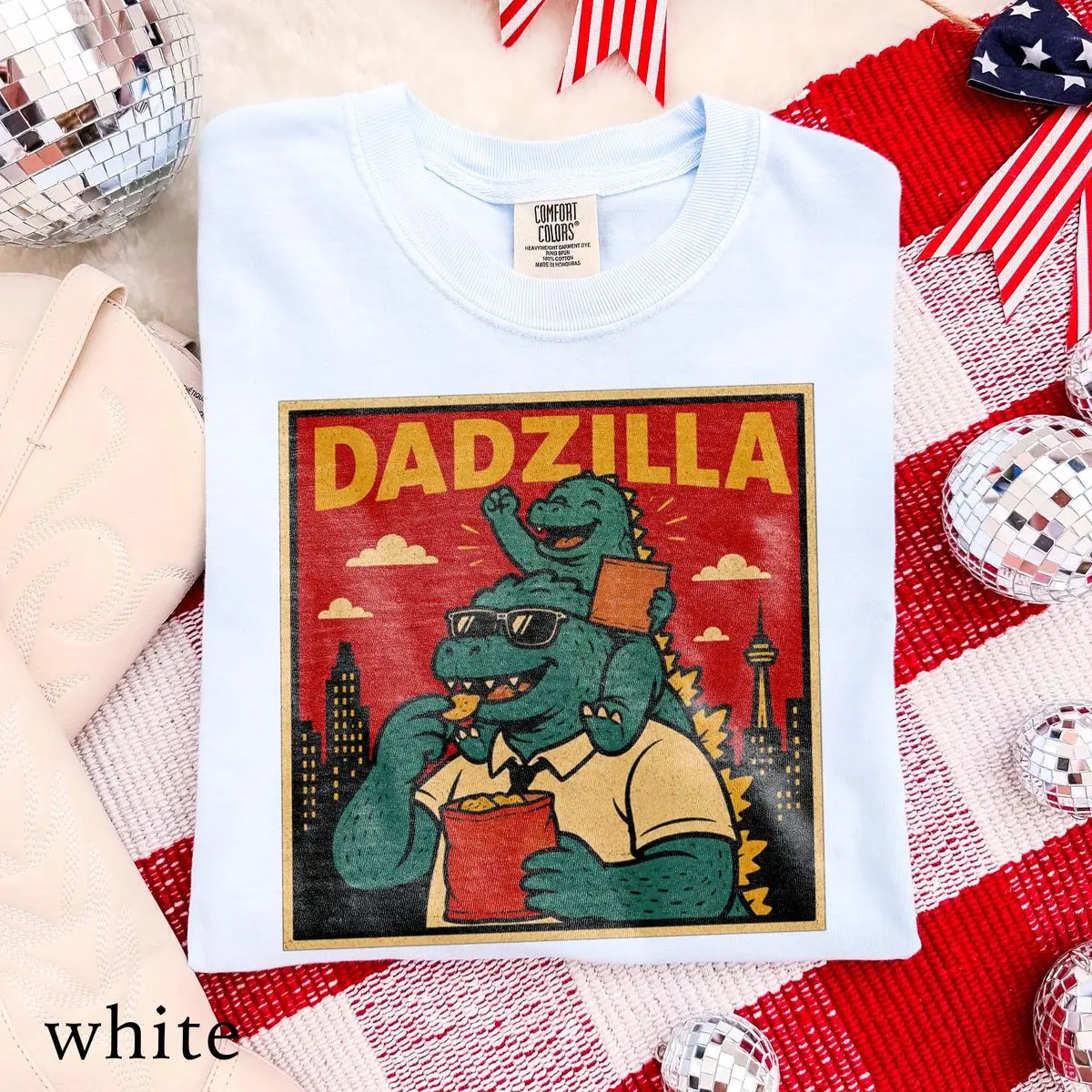 Comfort Colors Dadzilla Fathers Day Graphic Tee, Funny Monster Dad Snack Lover Shirt, Retro Kaiju Humor Tee, Unisex Fitted Short Sleeve Tee, Crewneck Top
